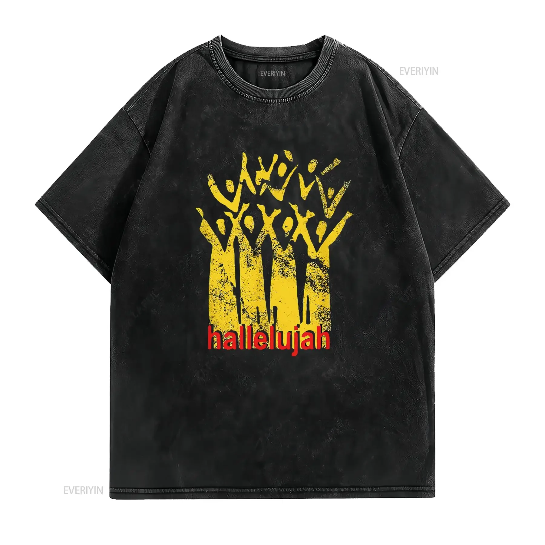تي شيرت رجالي من Halleluah Gospel Choir Singer أبيض 4XL عتيق مغسول ملابس الشارع الشهير كاجوال ناعمة جرافيك للارتداء اليومي