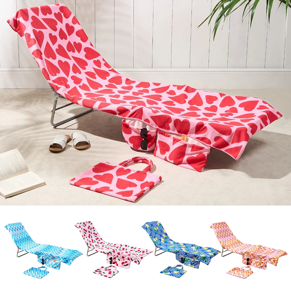Beach Chair Towel Cover With Side Pocket Turns Into A Tote Carry Bag Super Absorbent And Soft For Sun Swimming Pools Sunbathing