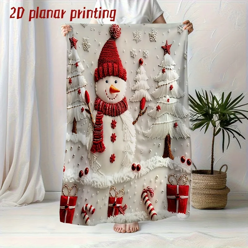 Decke mit flachem Muster, Weihnachtsschneemann, Weihnachtsbaum-Kombinationsmuster, modern, leicht, warm, weich, bequem