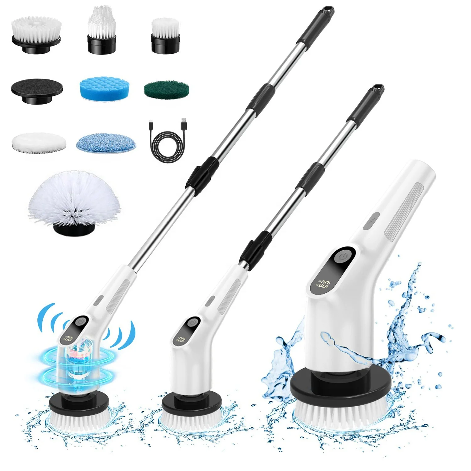 

8-in-1 Waterproof Electric Spin Scrubber Cordless Power Cleaning Brush Multifunctional Scrubber For Car Bathroom Kitchen