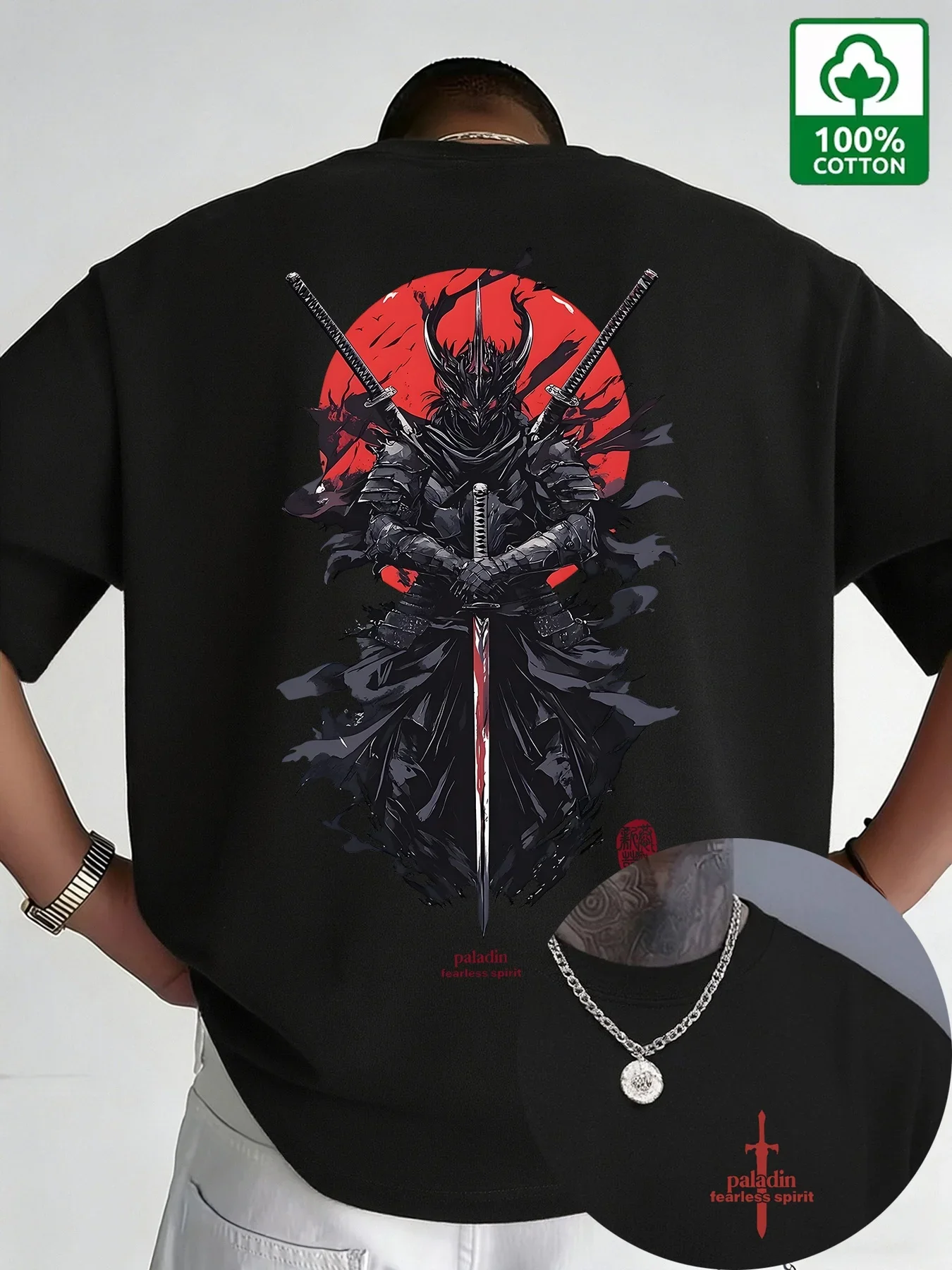 Men Japanese Oni Samurai T Shirt Cotton Katana Red Sun Graphic Print Gothic Oriental Vintage Streetwear Casual Short Sleeve Tee