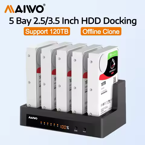 MAIWO 5 Bay Hard Drive Docking Station 2.5/3.5 Inch SSD/HDD Case Support Offline Clone with Digital Display for Desktop Notebook