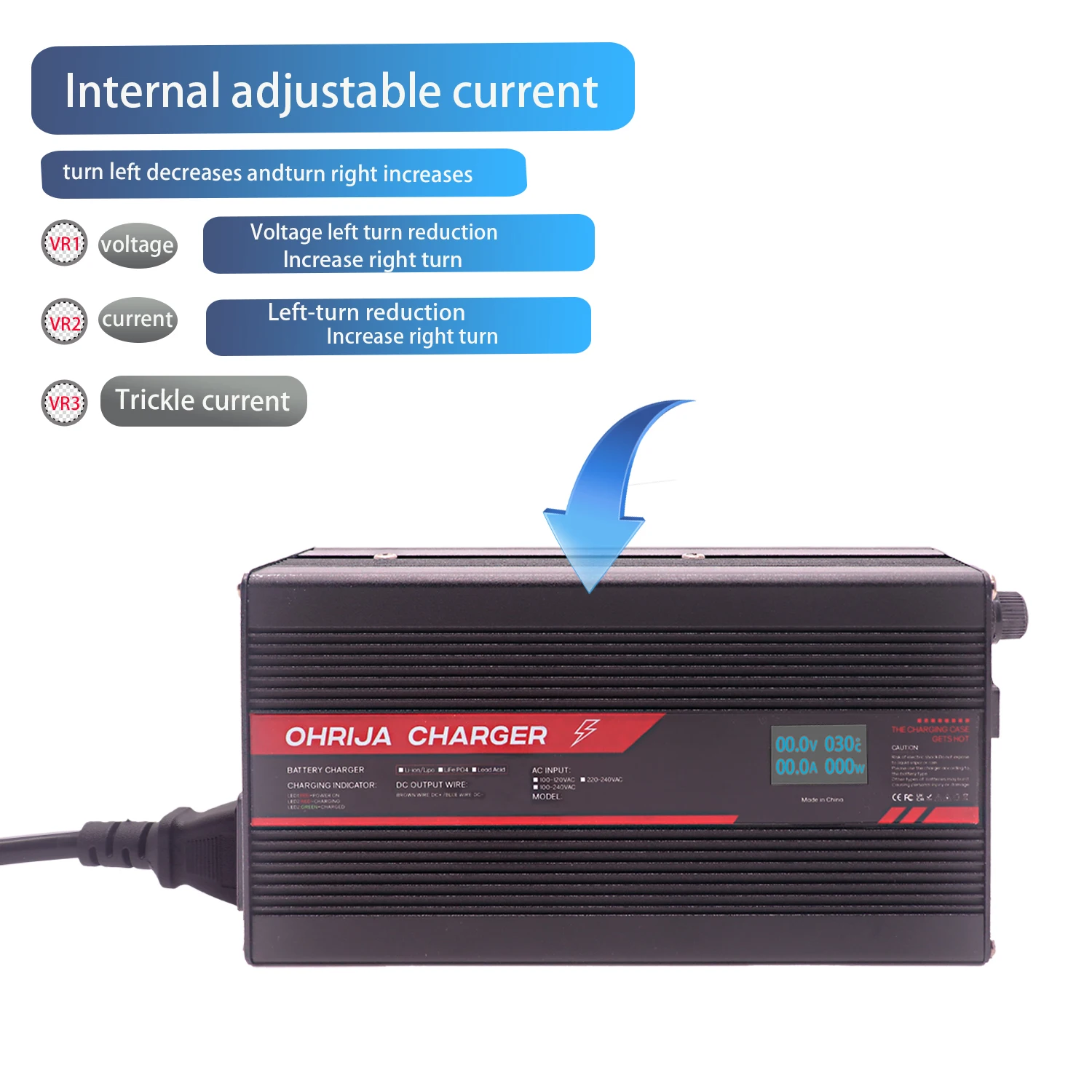 شاحن سريع لبطارية ليثيوم 42 فولت 10 أمبير لشاشة OLED 10 ثانية 37 فولت وموصل قابل للتبديل تثبيت سريع مع مروحة تبريد