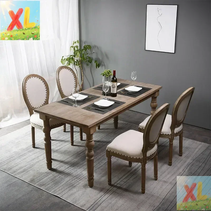 

Retro Rattan Dining Chair Solid Wood French Chair Backrest Cafe Bar Homestay American Country Leisure Chairs Dining Room