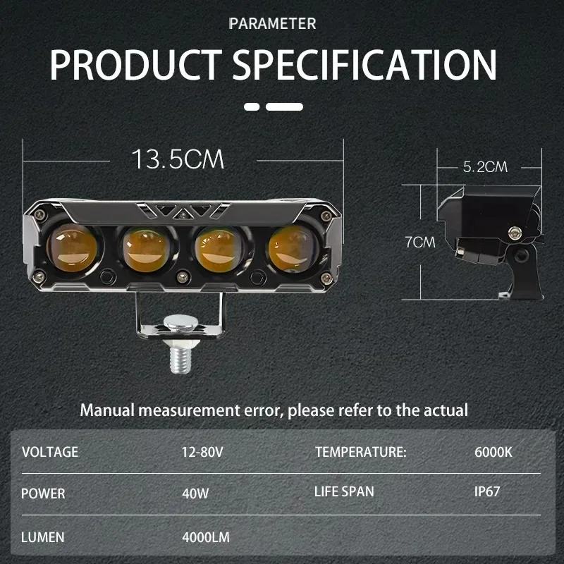 4Lens LED spotlight Motorcycle Headlight DRL Driving lights high beam Low beam Flashlight Led Laser light yellow white Universal