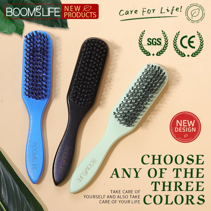 BOOMSLIFE Custom Hard Nylon Bristle Wood Beard Brush for Men Grooming Beard Wood Comb Beard  Wooden Handle Men Beard Comb