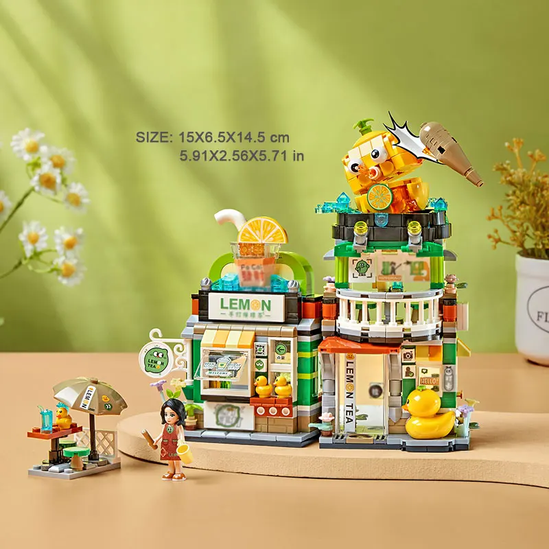 LOZ Street View Scene Lemon Tea Shop Retail Store Architectures Mini Building Block Assembly Toy  for Christmas Gift