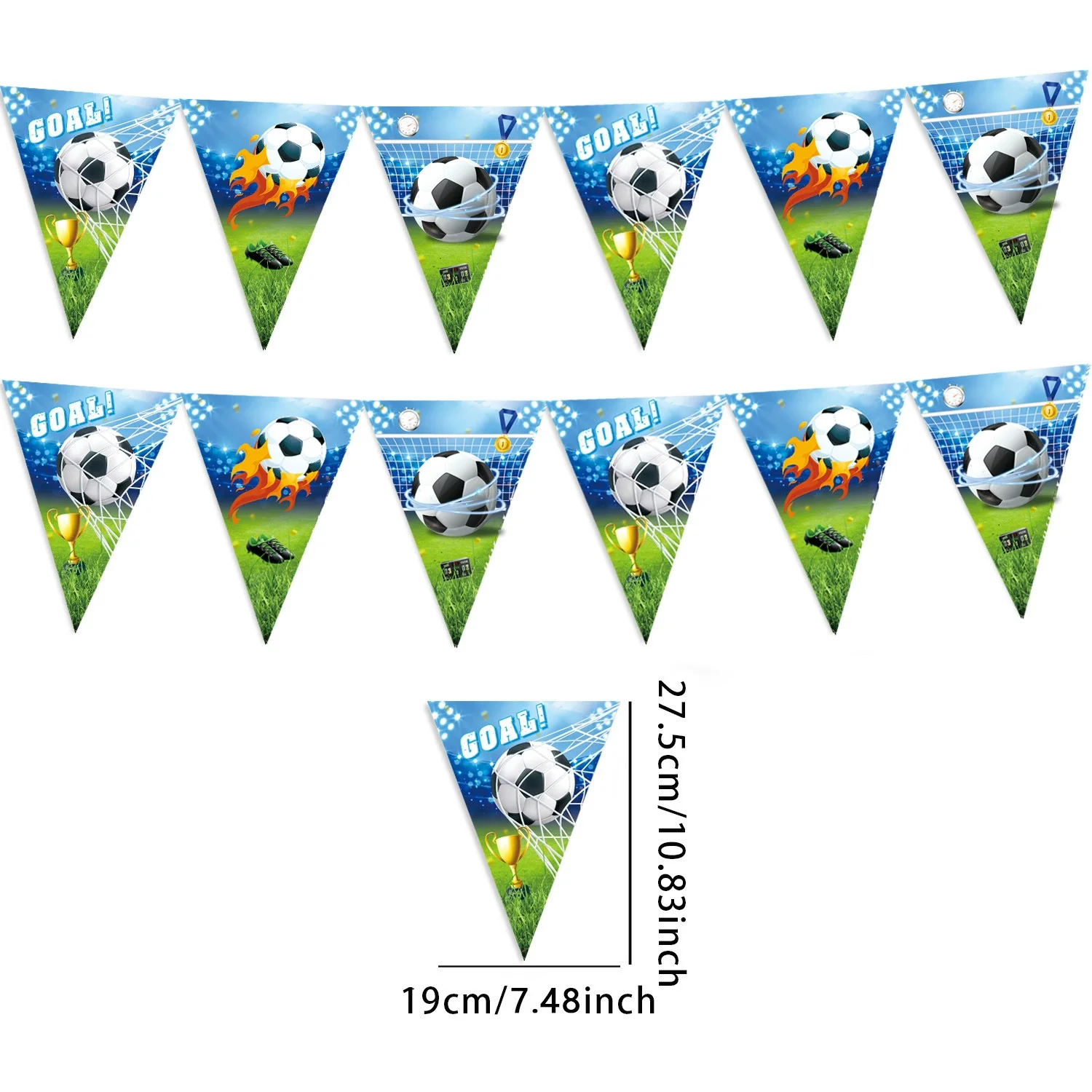 10 Stück Geburtstags-Wimpelkette mit Fußballmotiv, Dekorationen zum Aufhängen, Wimpelbanner für Kinder, Babyparty, Fußball, Partyzubehör – Detail 2