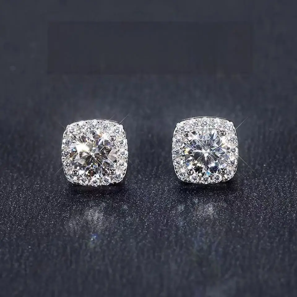 

No Tariffs Classic 2.32 Carat Square Moissanite 925 Sterling Silver Stud Earrings for Women Men