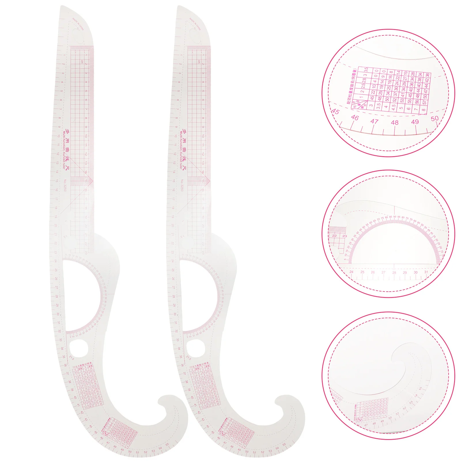 2Pcs Tailor Sewing Ruler French Curve Plastic Sewing Tool for Accurate Clothing Pattern Making Quilting Cutting Measurement