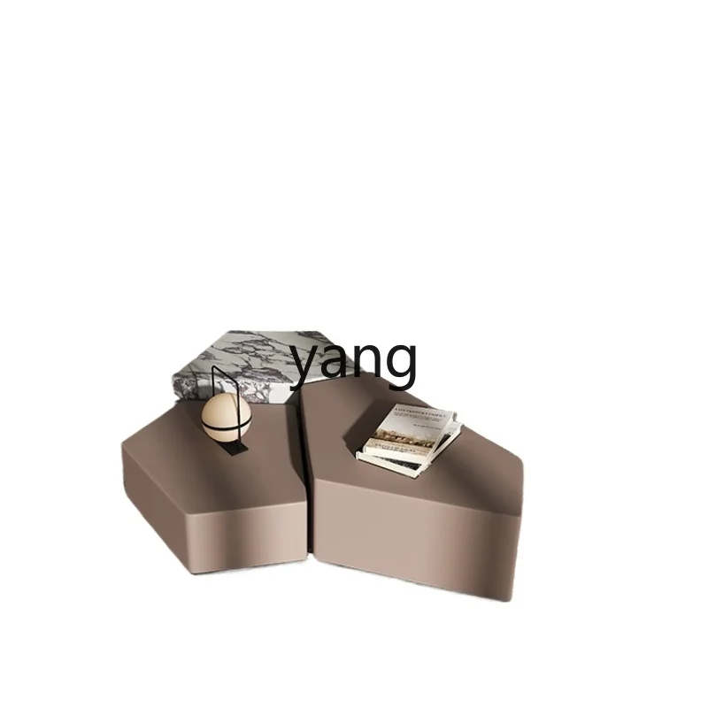 

CX Modern Simple and Light Luxury Bronze Shaped Tea Table Combination Designer Creative Stone Plate Stainless Steel