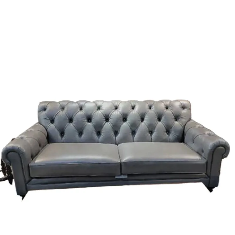 

North American first-layer cowhide sofa small apartment neoclassical retro European living room small apartment bar hotel sofa