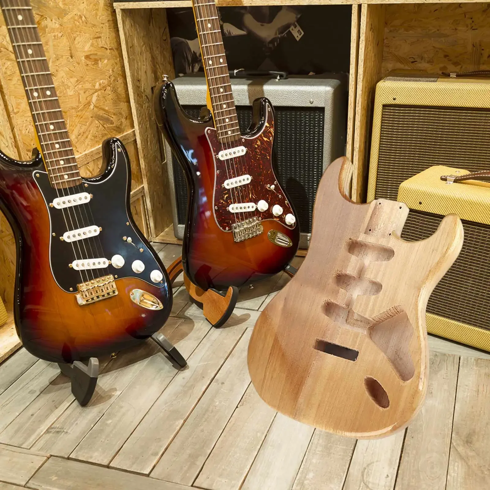 

Solid Wood Candlenut Painted Unfinished St Electric Guitar Body Sss Pickups Guitar Bolt On Heels Handcrafted Diy Replacement