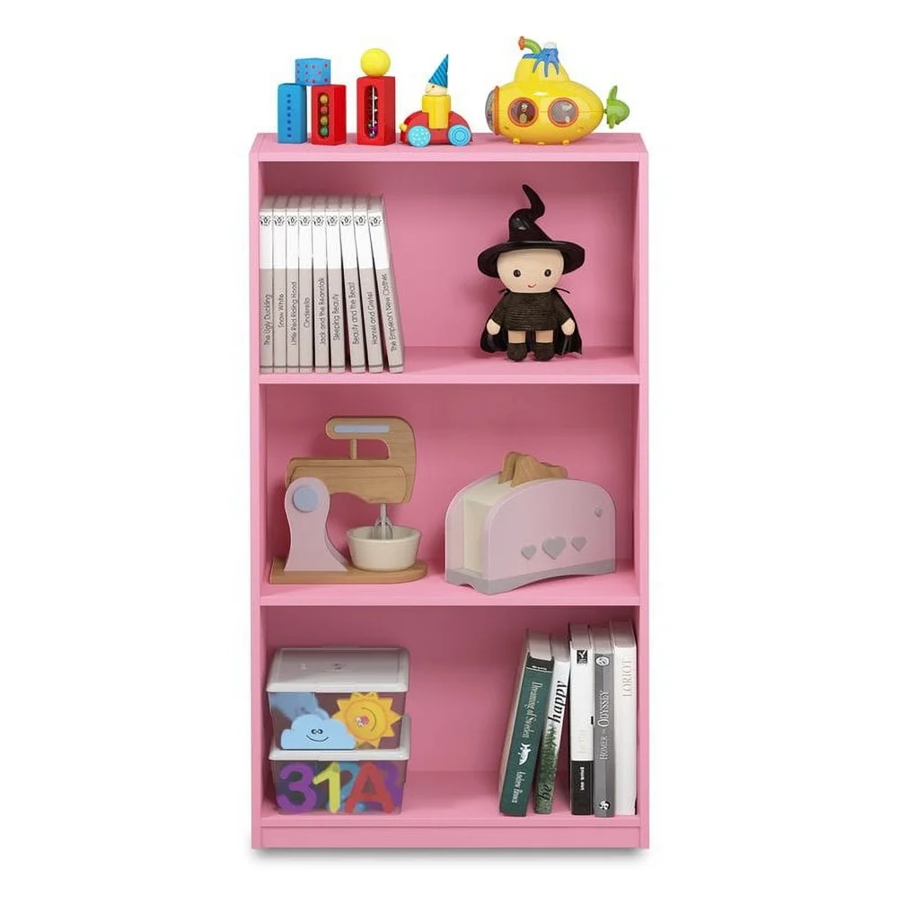 3-Tier Bookcase Storage Shelf Durable Composite Wood Open Design Perfect Office Kids Room Easy Assembly Wipe Clean