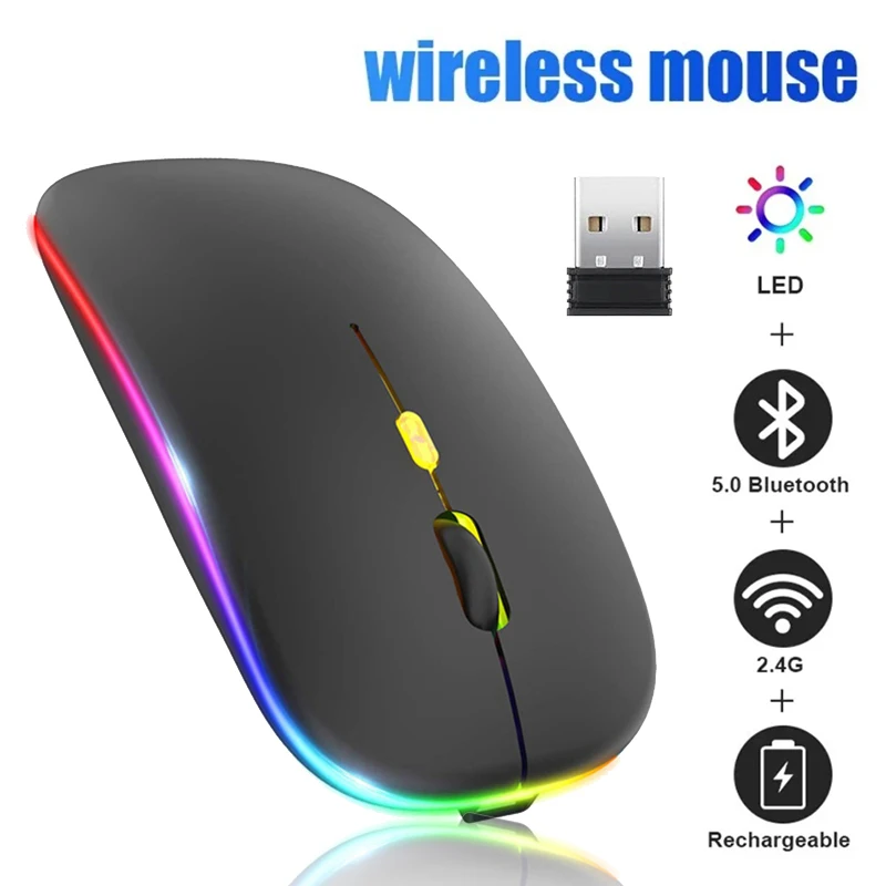 Souris sans fil Bluetooth 2.4GHz, double Modes, Rechargeable, rvb, ergonomique, silencieuse, clic, pour PC, iPad, ordinateur portable