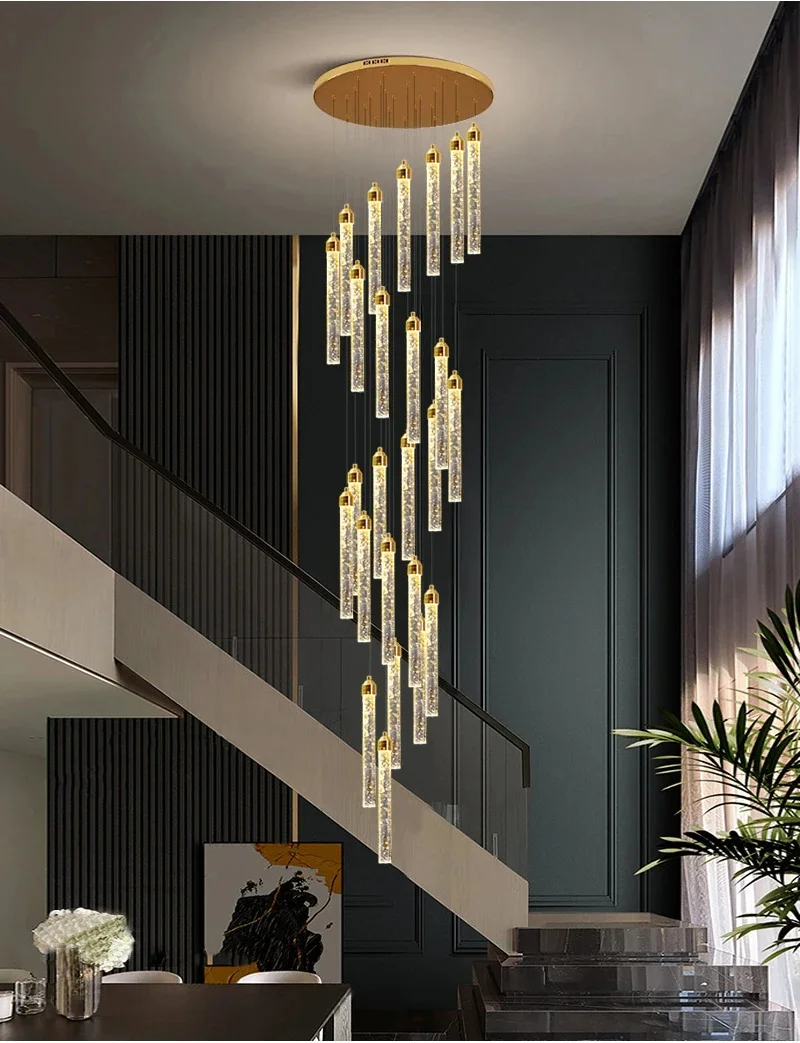 

Luxury Crystal Chandelier For Staircase Modern Led Home Decor Hanging Lamp Round Indoor Lighting Stair Cristal Light Fixture