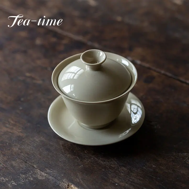 

100ml Retro Plant Gray Ceramic Cover Bowl Handmade Tea Maker Gaiwan Retro Household Not Hot Hand Harb Bowl Kung Fu Tea Set Gifts