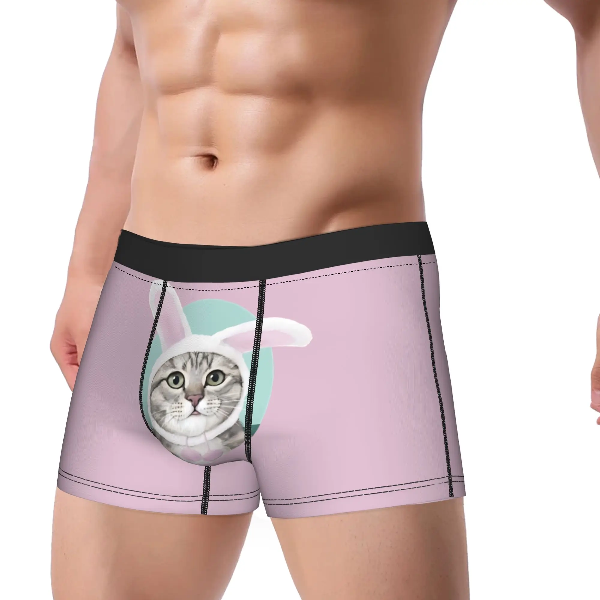 Funny Easter Cats Ears Bunny Eggs Underwear  Breathable Panties Pattern Shorts Briefs For Males 3D Pouch Plus Size Boxer Shorts