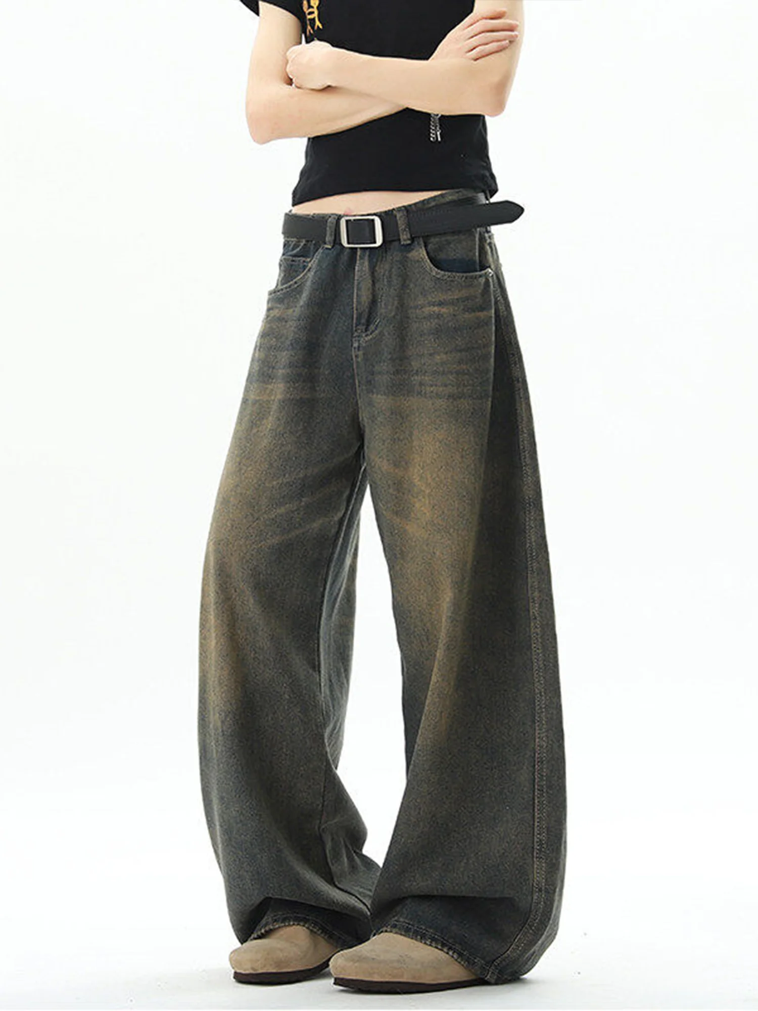 

Waed Vintage Men's Straight Leg Jeans Loose Wide Leg Knife Summer American Retro High Street Trendy Jeans