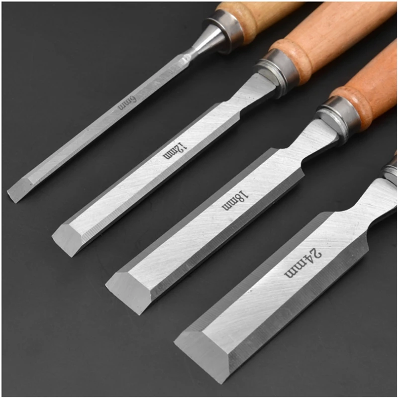 مجموعة إزميل خشبية مكونة من 4 قطع من DIDI لأعمال النجارة، أزاميل من الفولاذ الفاناديوم الكروم مع غطاء، مقبض عالي التأثير من خشب الزان