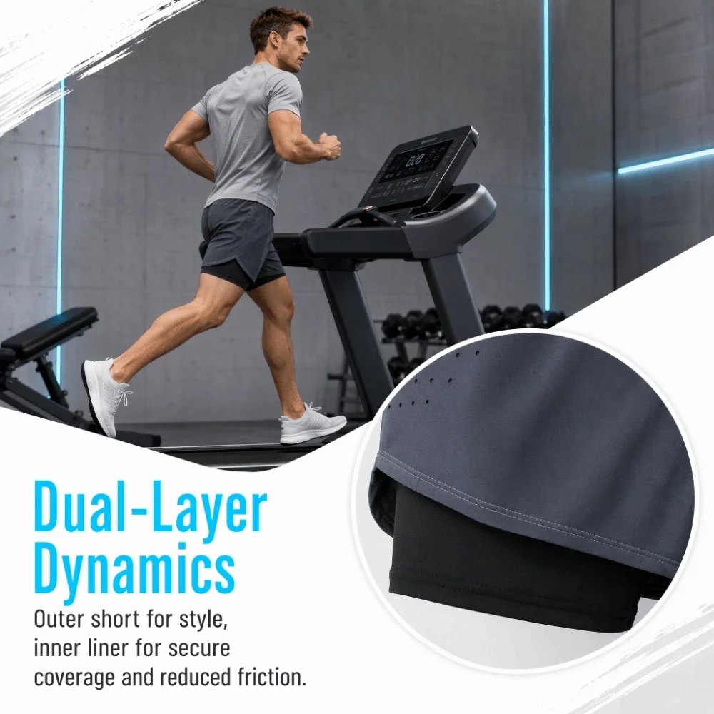 Compression Lining Sports Shorts with Liner Zipper Pocket Two Layers Design Quick Dry Fitness Shorts Tight Liner