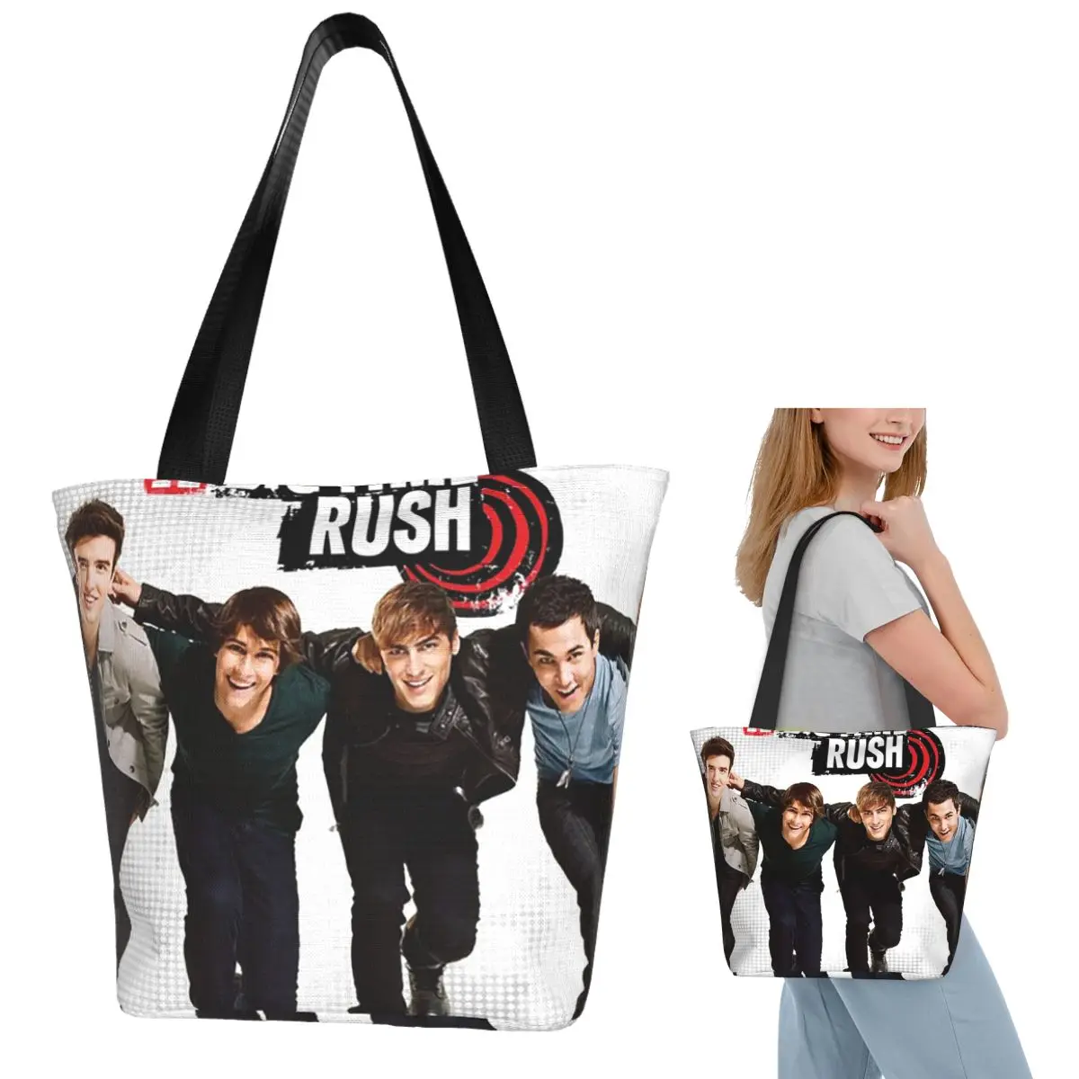 Big Time Rush BTR Bolsa de compras de lona de gran capacidad, bolsos de hombro, bolso de compras para mujer