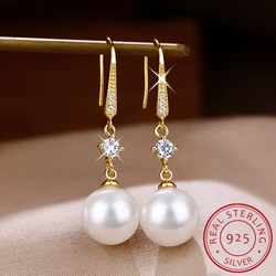 Boucles d'oreilles pendentif perle d'eau douce pour femme, argent regardé S925, or, simple, classique, bijoux de mariée, mariage, nouvelle mode, 2025