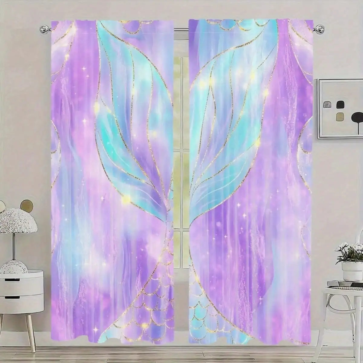Bedroom Curtains Mermaid Fish Scale Curtains - Blackout Drapes For Bedroom 2 Panel Set With Underwater Theme Window Treatments