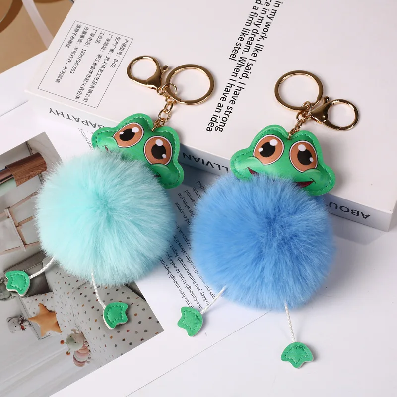 New Cute Frog Fuzzy Ball Keychain Pendant Creative Plush Cars Bag Charms Frog Plush Toys Accessories Car Bag Charms Ornaments