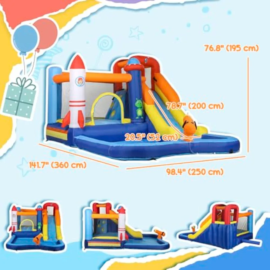 Backyard party inflatable water slide park for kids: PVC blue 5-in-1 bounce house with splash pool trampoline climbing wall wat - view 5