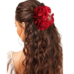 1pc women's romantic and elegant velvet rose large hairpin, Valentine's Day, wedding headwear,suitable for thin and thick hair