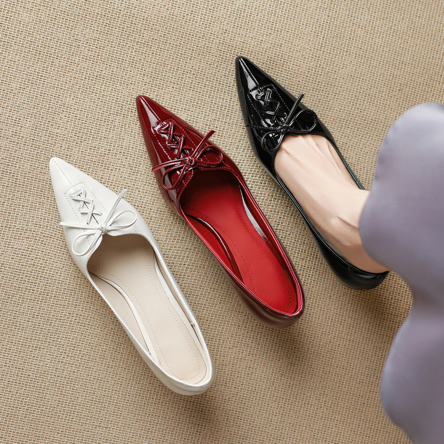 2026 new spring autumn women pumps natural leather 22-25cm sheepskin lace-up pointed toe butterfly-knot high heel women shoes