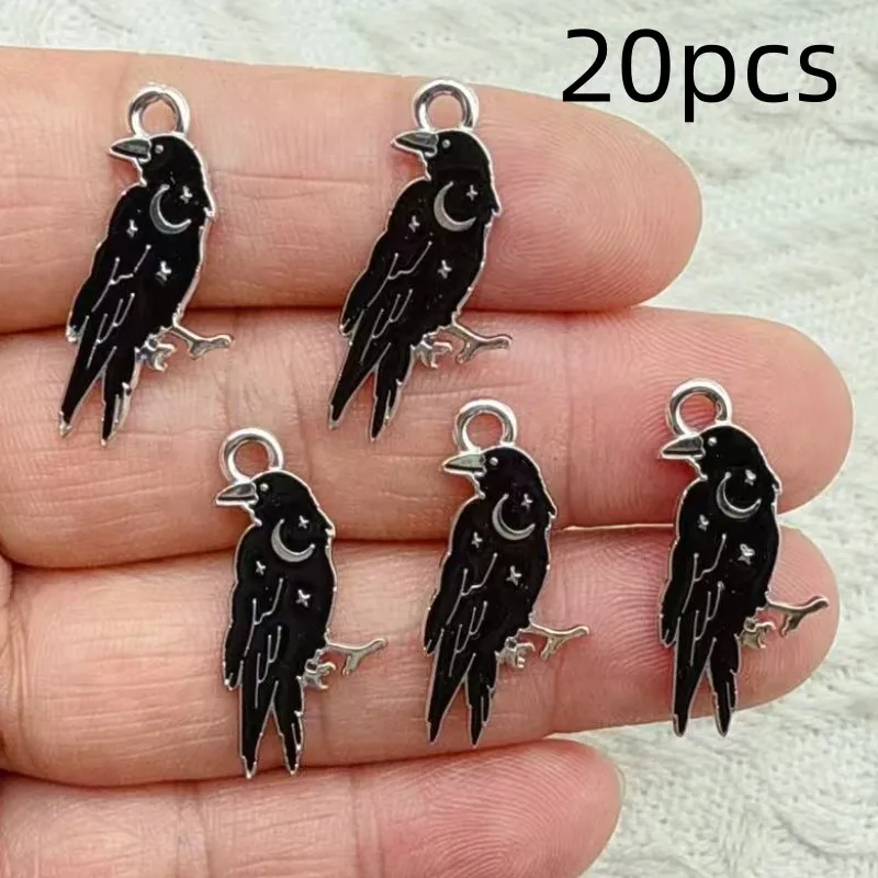 20pcs Gothic Style Moon Skull Crow Enamel Charms for DIY Jewelry Making Earring Necklace Bracelet Keychain Pendants Accessories