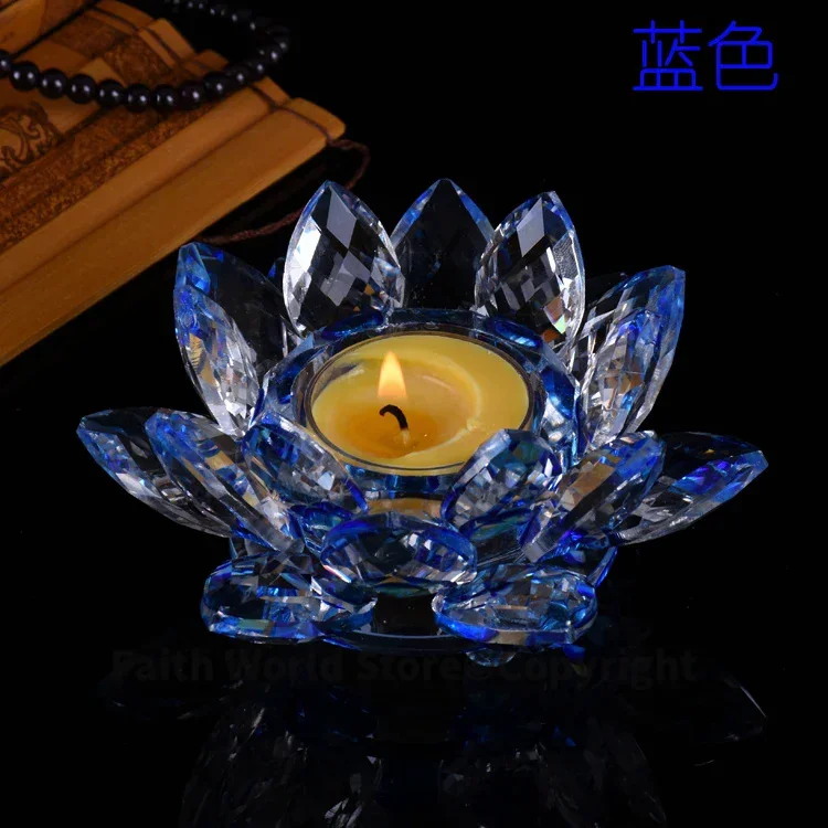 Wholesale Buddhist articles- efficacious HOME family Protection Talisman-7P Colored crystal Lotus lamp holder Holy