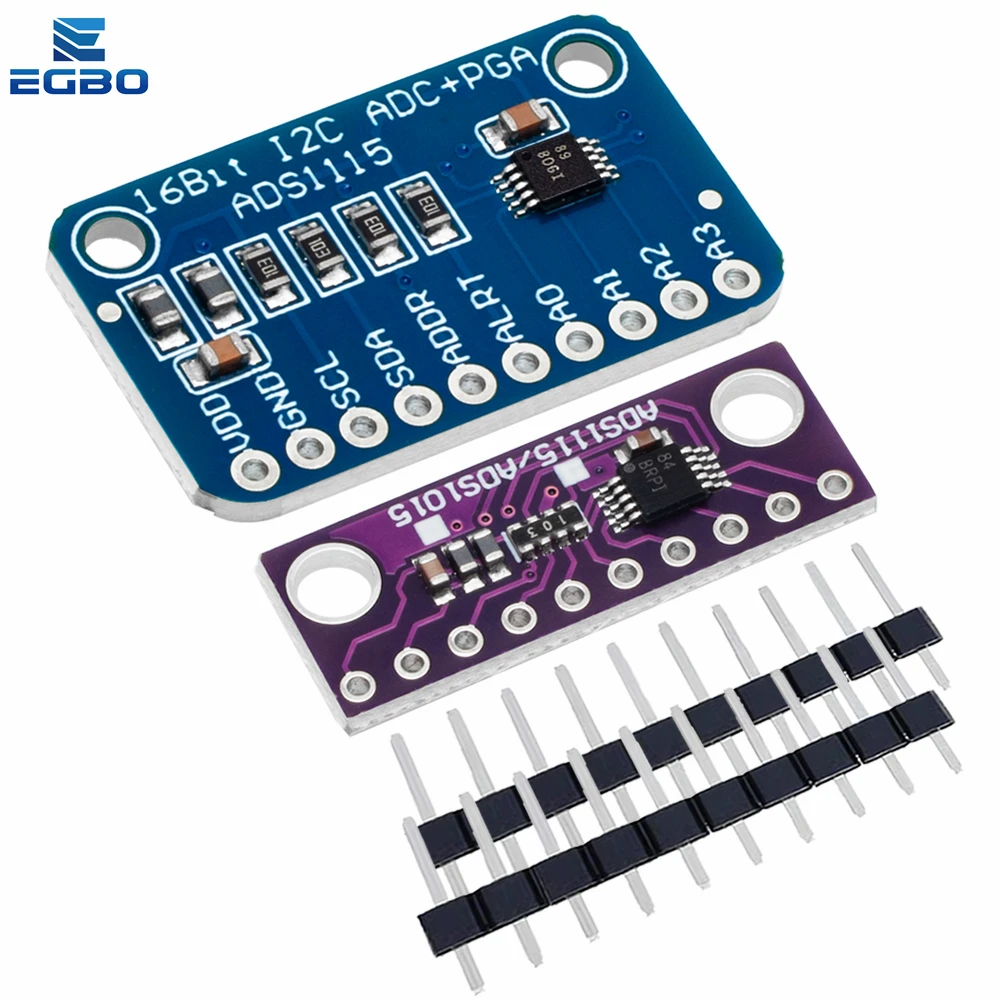 EGBO-Módulo ADS1015 para Arduino, amplificador de 4 canales con ganancia Pro, púrpura y azul para Arduino RPi, de 1 piezas a 10 piezas, 12 bits/16 bits, I2C, ADS1115