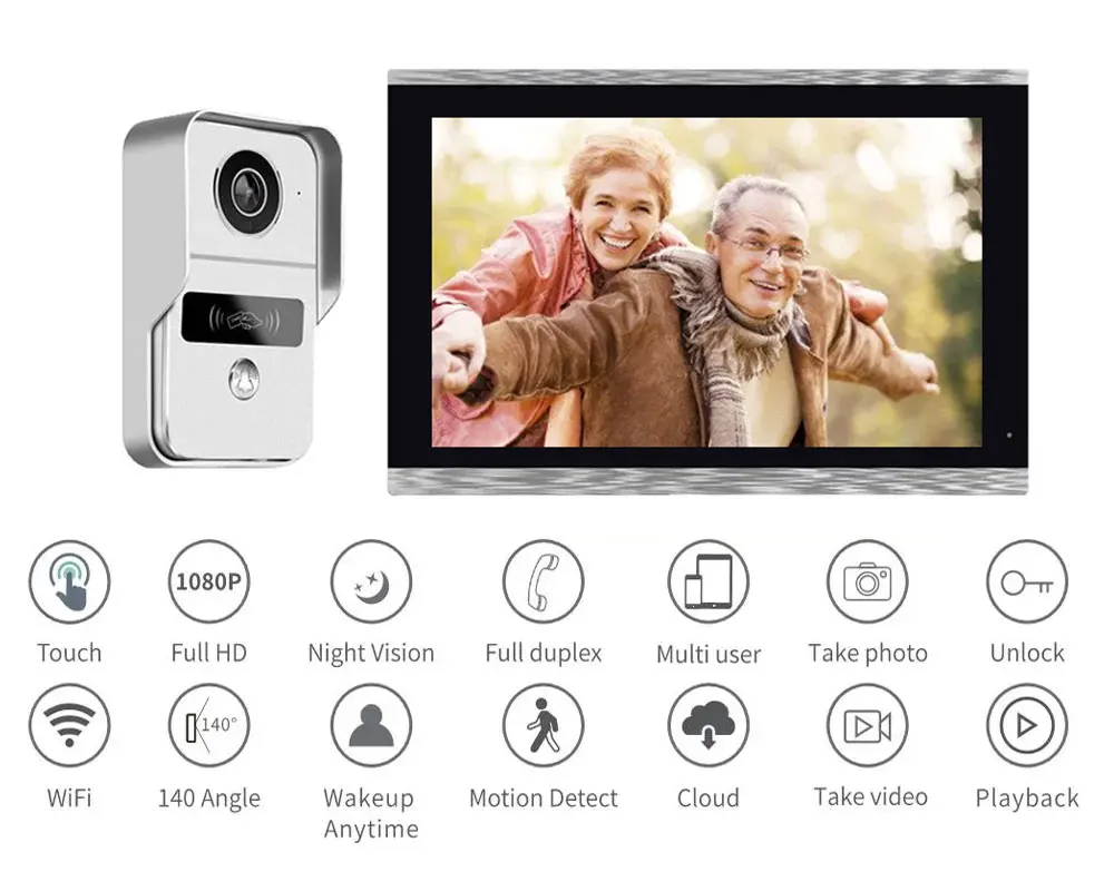 Imagem -02 - Campainha de Vídeo Wifi sem Fio Kit Intercomunicador Doméstico para Sistema de Controle de Acesso Rfid Tuya 1080p App Inteligente Tela Sensível ao Toque 10 Cor
