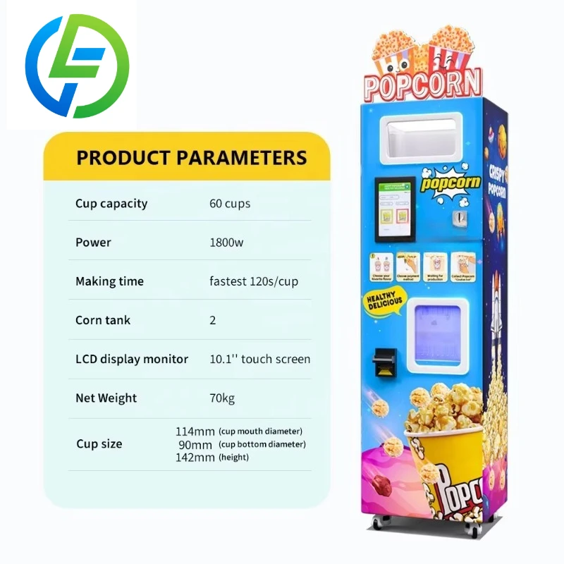 Customized Popcorn Maker Pop Corn Vending Machine Automatic Popcorn Machine Commercial with Banknote Coin Card Payment System