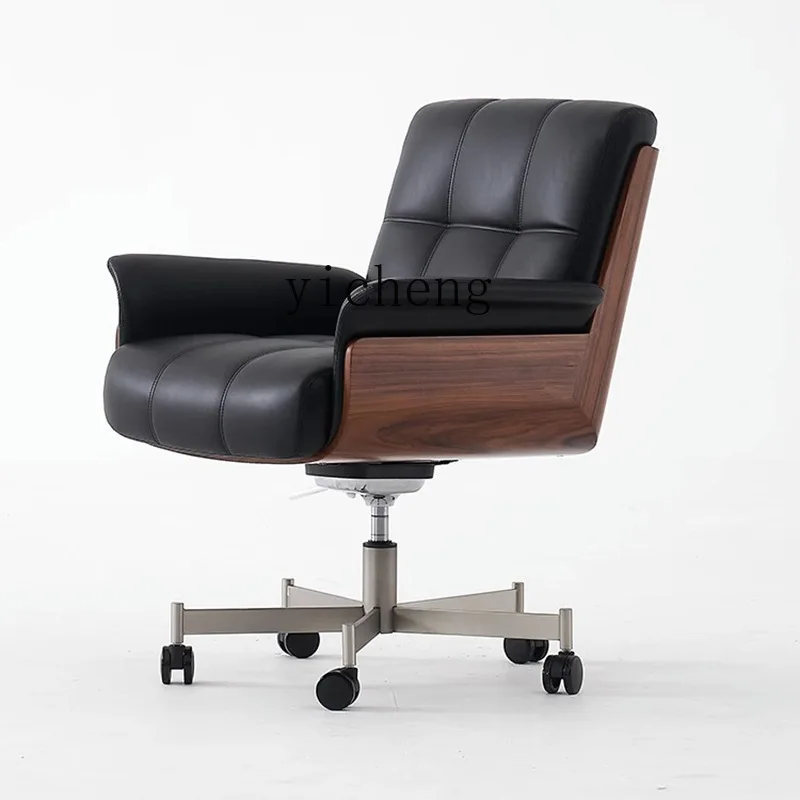 YY Computer Chair Genuine Leather Executive Chair Modern Simple and Light Luxury Desk Chair Armchair