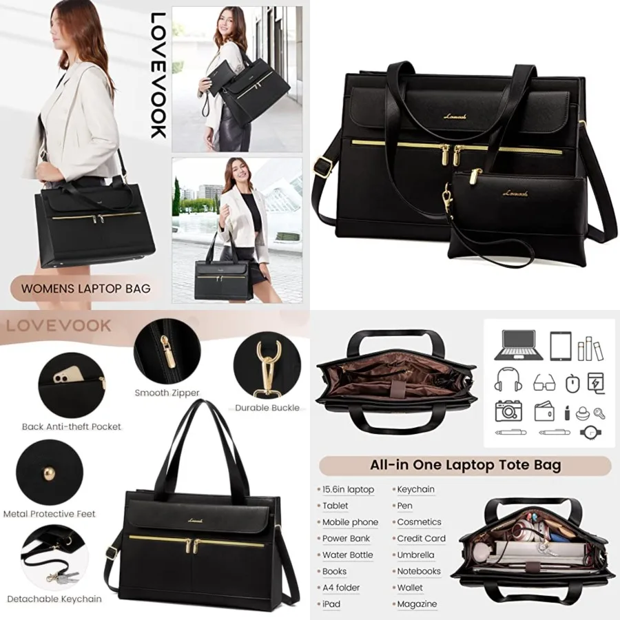 Bolso para Portátil para Mujer - Maletín Profesional de Cuero PU para Computadora, Bolso Impermeable, Gran Capacidad, para Negocios, Maestras y Oficina