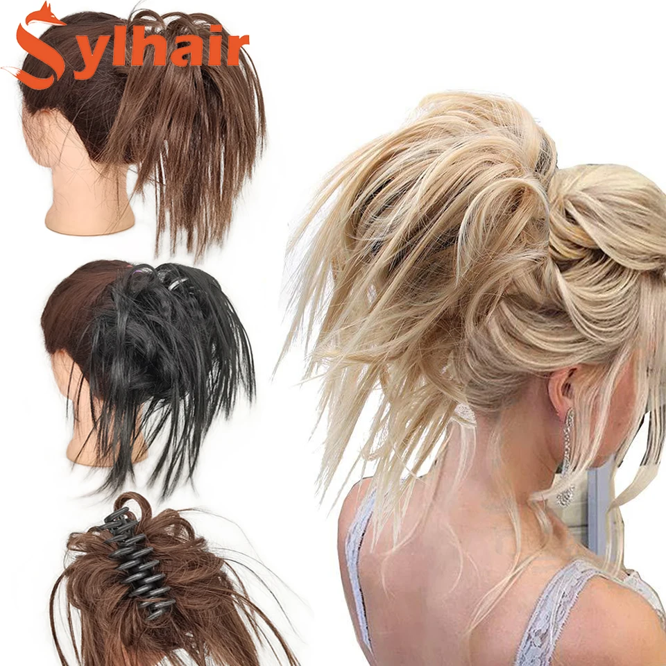 

Sylhair Synthetic Chignon Messy Scrunchies Claw Clip In Hair Bun Straight Updo Hairpiece High Temperture Fiber Natural Fake Hair