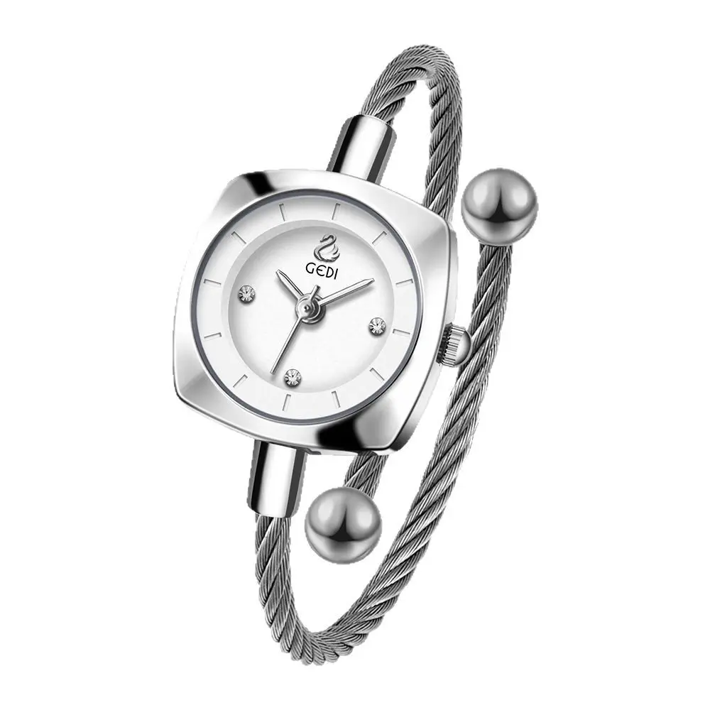 Fashion Minimalist Bangle Watch for Women Stainless Steel Strap Swan & Zircon Embellished Casual Wristwatch