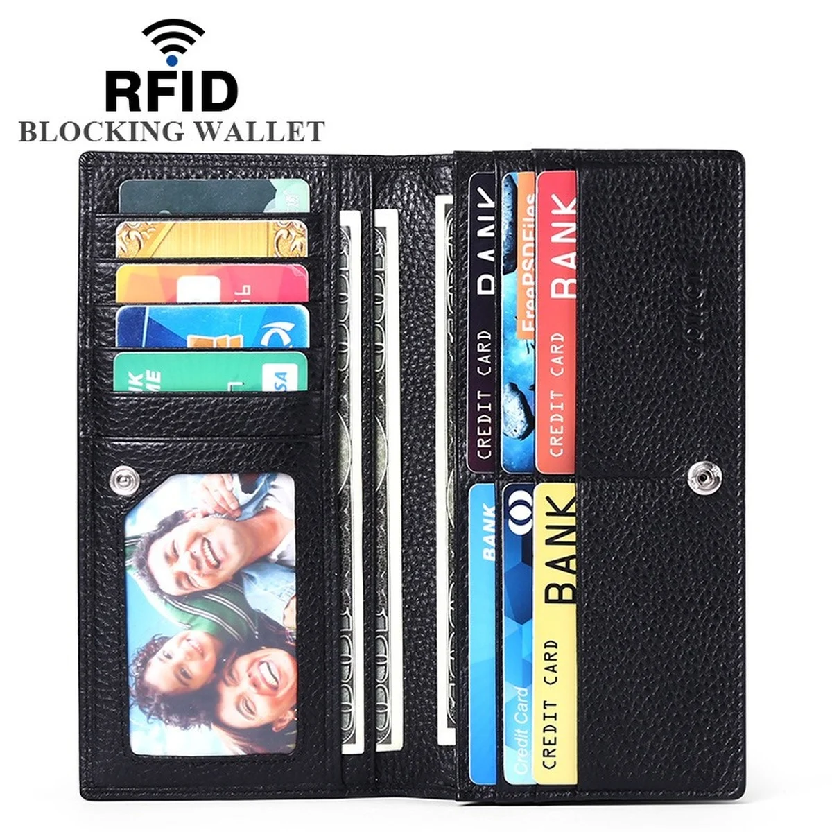 RFID Anti-theft Women's Leather Wallet Ultra-thin First Layer Soft Cowhide Long Hand Wallet Women's Wallet Card Holder