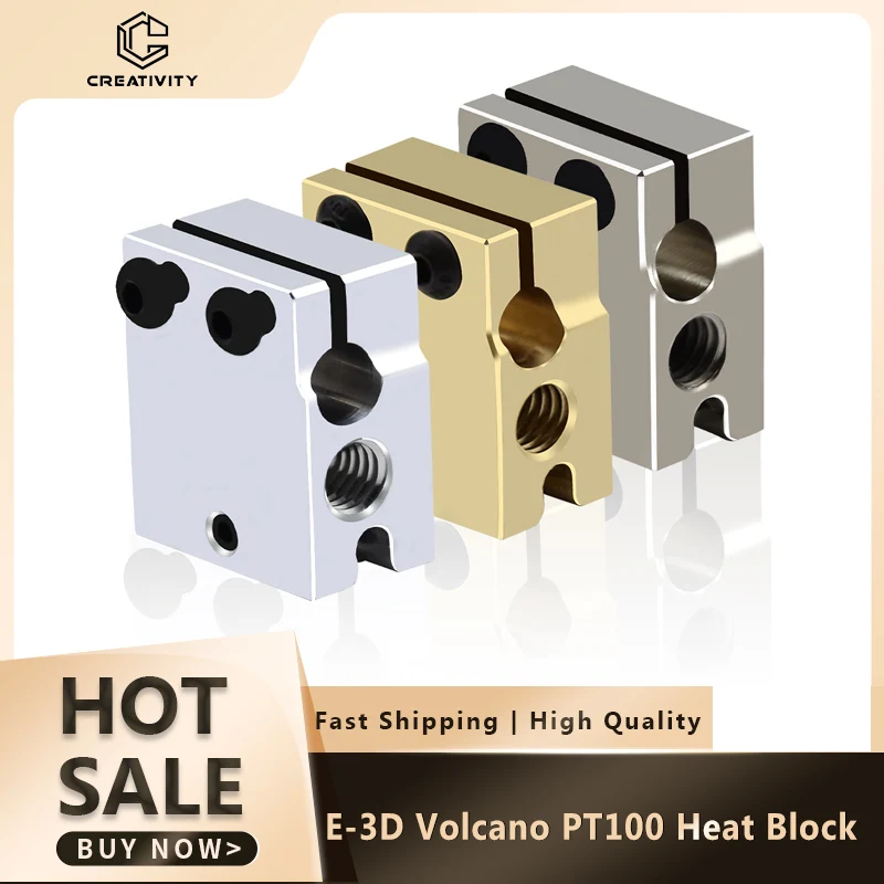 

3D Heat Block E-3D Volcano PT100 Heat Block Copper/Brass Plated/ Aluminum Heating Block For Hotend 3D Printer Parts