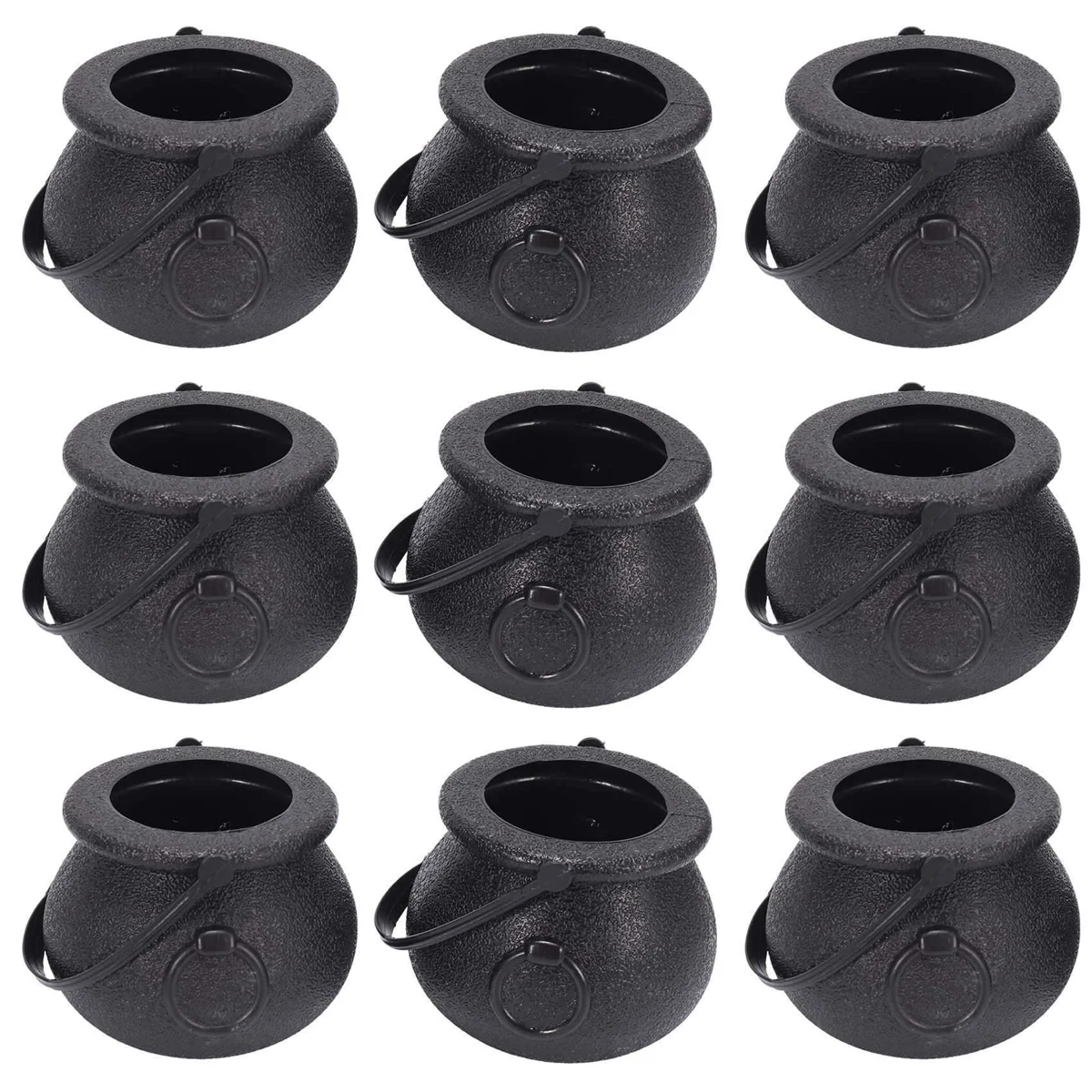 AT13 30Pcs Black Cauldron Candy Holder Pot with Handle Halloween Candy Bucket Kettle Mini Black Witch Cauldron for Halloween