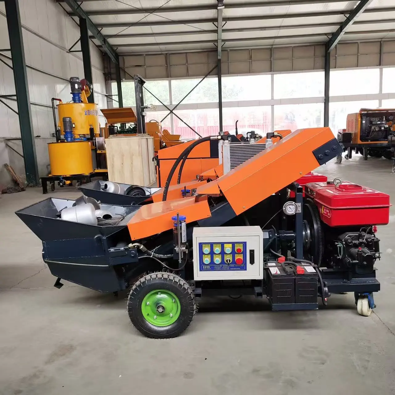 Electric Cement Mortar Feeding Machine 20m Vertical Conveying Distance Inclined Bucket Transfer Pump Motor Bearing Concrete Pump