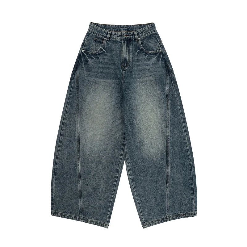 

LK2010 The new American lightning turtle cracked washed jeans men loose straight tide machete couple trousers