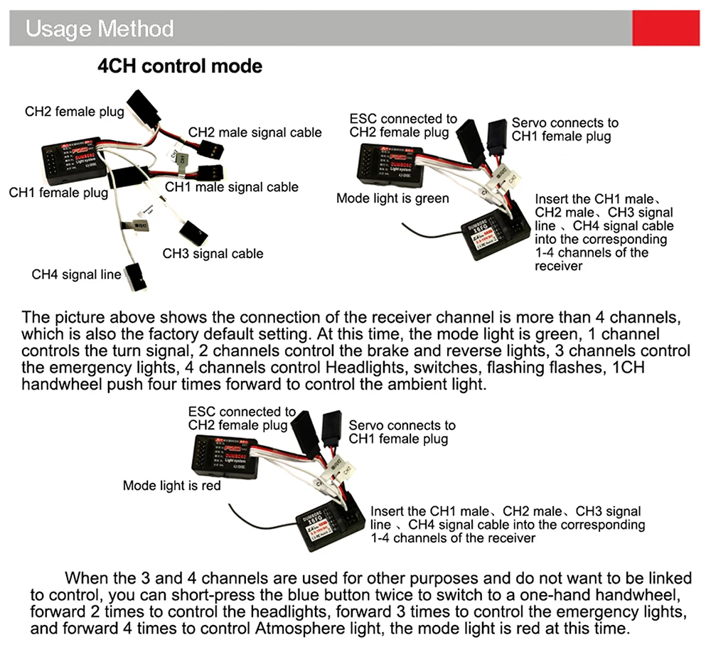 Universal LED Módulo Controlador Sistema de Luz, transmissor para DumboRC carro e barco, 1/10, 1/8 TRX4 Axial, SCX10, D90, X4, X5, X6, X6P