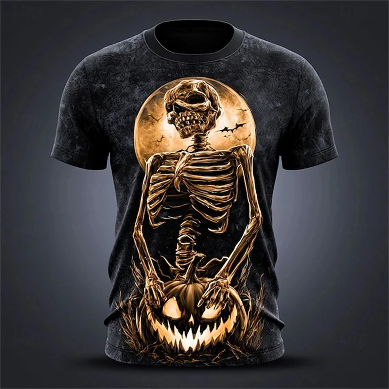 2026 new Halloween 3D All Over Print T Shirt Skeleton Pumpkin Flame Graphic Short Sleeve Tee Unisex  Holiday Party Casual Tops