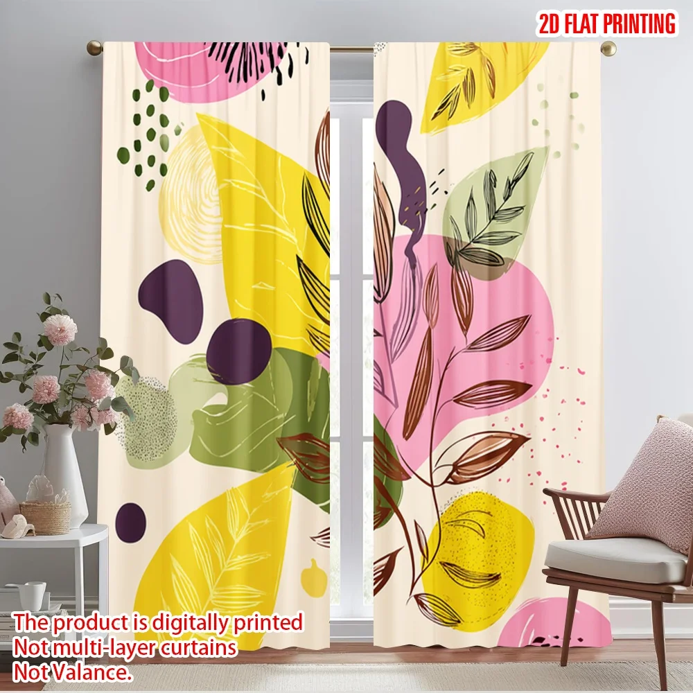 2pcs,2D plane printing Contemporary Curtains Colorful Leafy Swirls Polyester (without rod) Home Decor for Bedroom, Living Room,