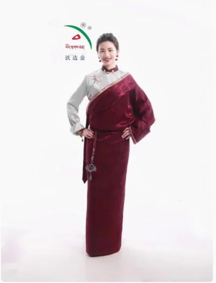 Robe tibetano feminino xizang chinês, roupas tibetanas espessadas de pelúcia